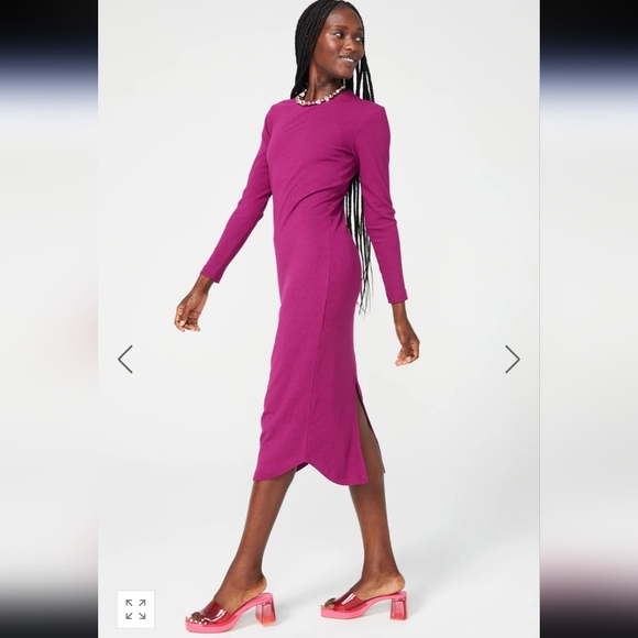 NWT $179 Terez Long Sleeve Rib Dress in Black Raspberry Sz XXS - Picture 4 of 5